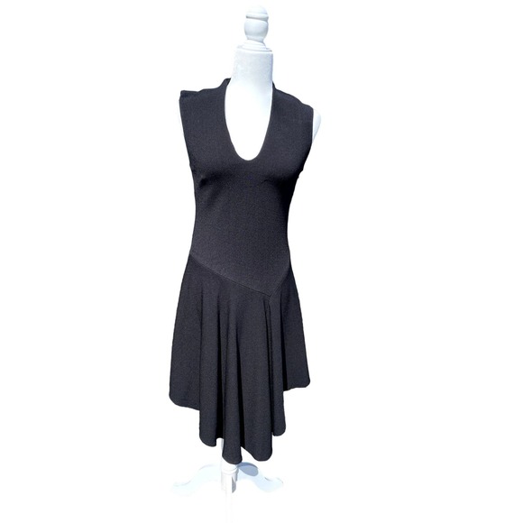 TIBI Black Crepe V-Neck Midi Dress Night Out Size 0 Asymmetric - Picture 1 of 13